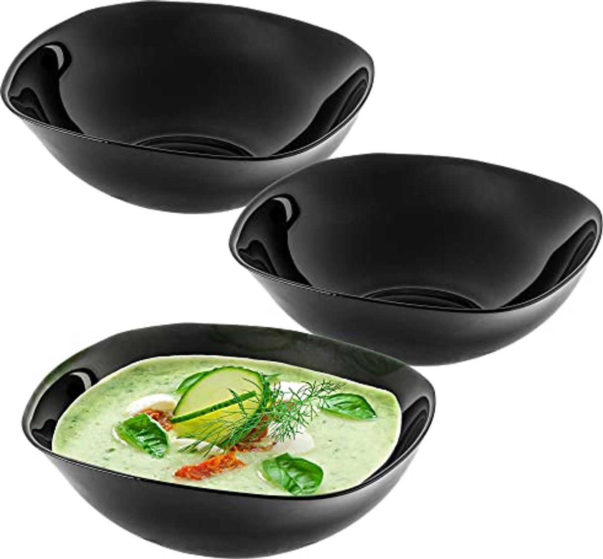 Elegante zwarte glazen kom, 17,5 cm - Set van 3 multifunctionele serveerschalen