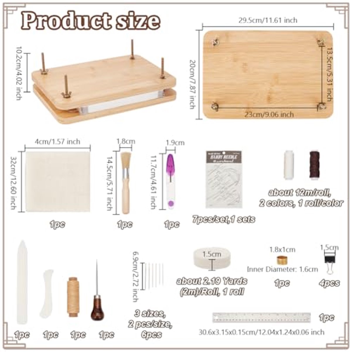 Boekbindkits en benodigdheden voor startende boekbinders - inclusief houten pers, stof, naald en draad thumbnail 5