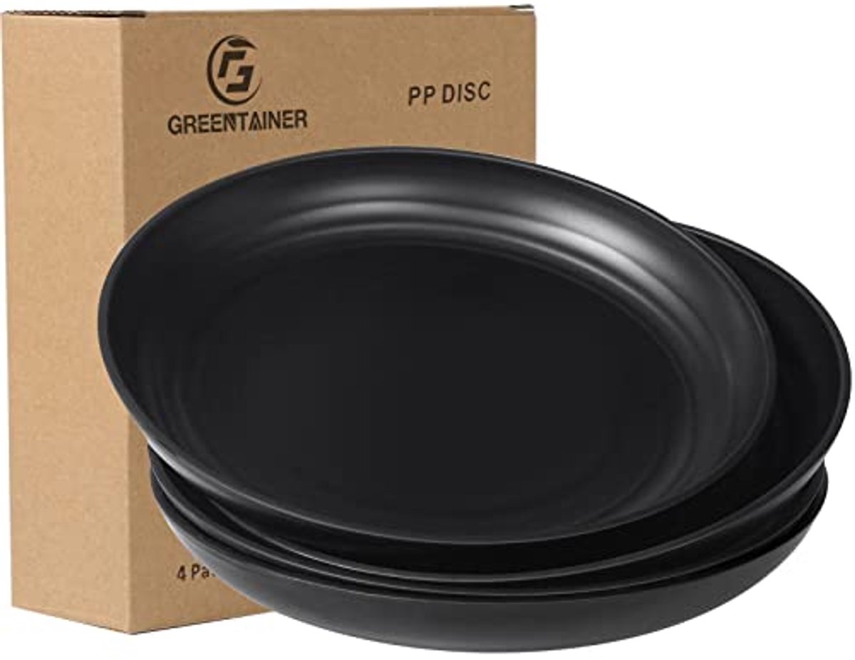 Image of 4-delige platte borden voor pizza, pasta, en salade - veilig en onbreekbaar servies voor het gezin, magnetron- en vaatwasmachinebestendig