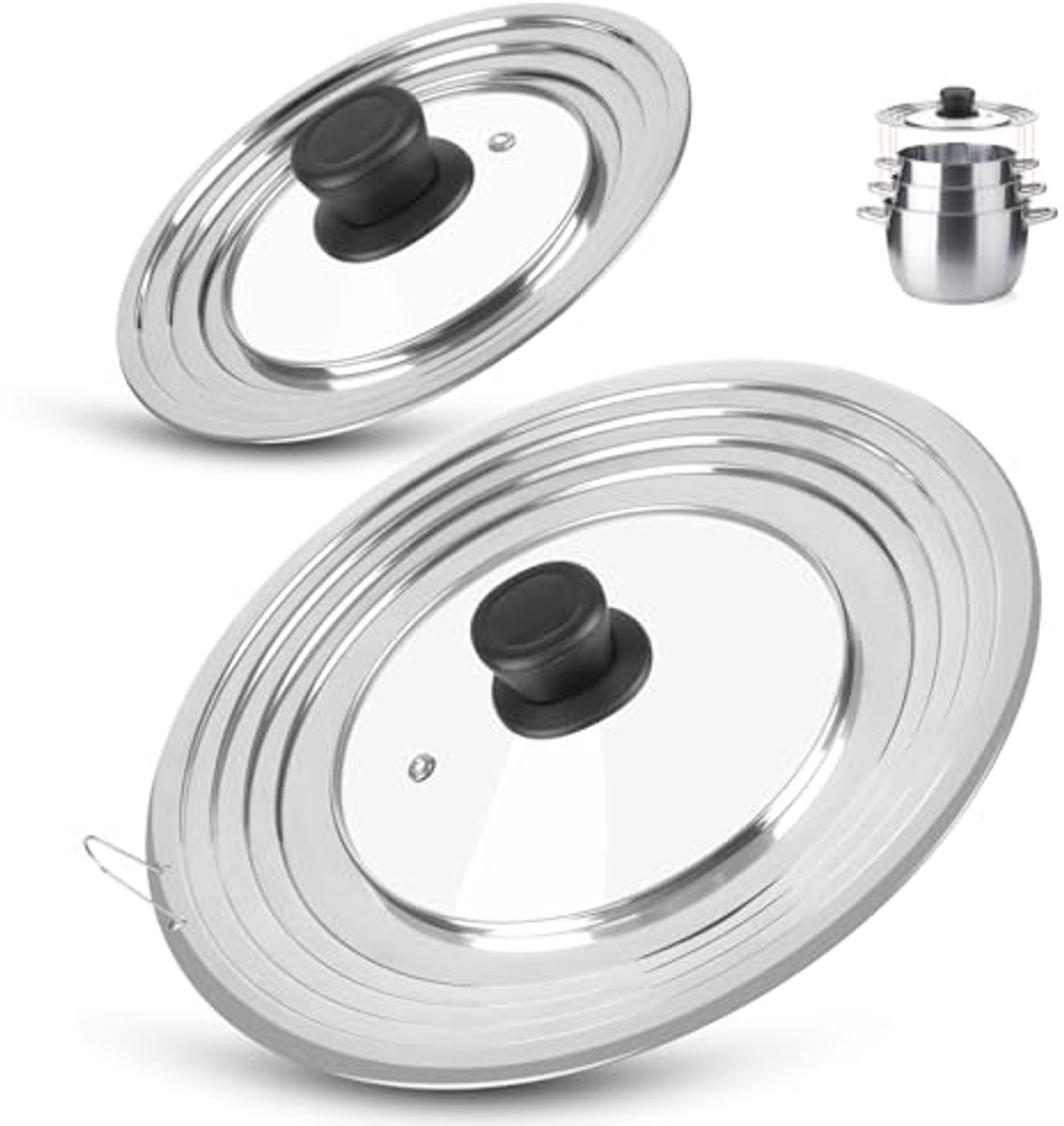 Universele Pannendeksels Set van 2 - Glazen Deksels voor Pannen en Potten 16-32 cm