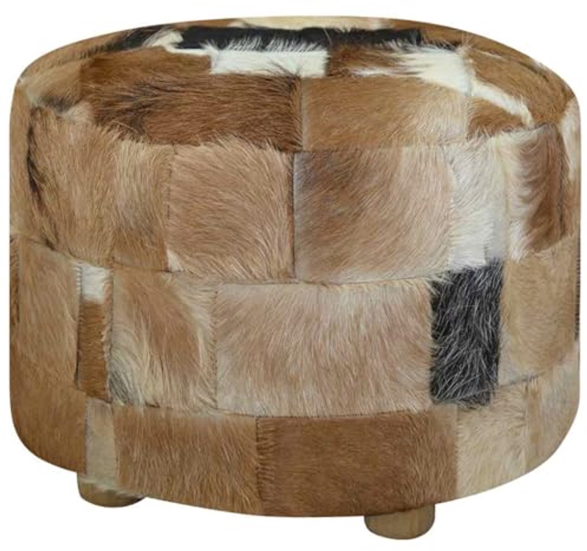 Ronde Pouf 50x50x45cm in Geitenhuid – Comfortabele Hocker en Voetensteun