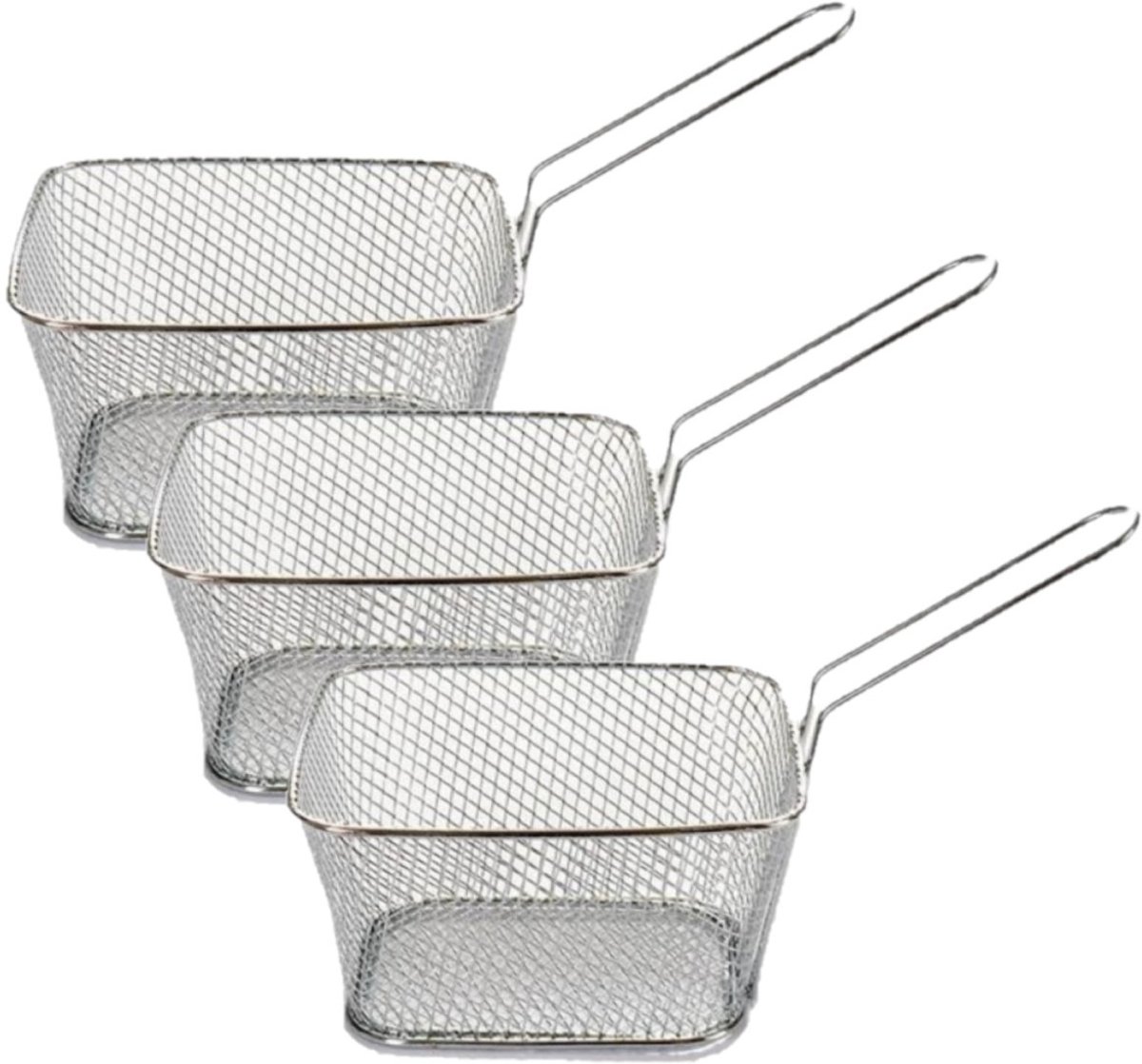Arte regal Frietmandje - 3x - zilver - patatmandje - 23x11x7 cm - serveermandjes voor snacks