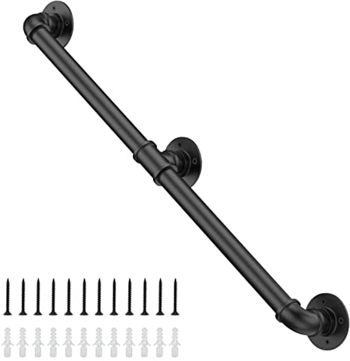 Industriële antislip trapleuning voor binnen en buiten - Zwart ijzeren handrail 1,8 m