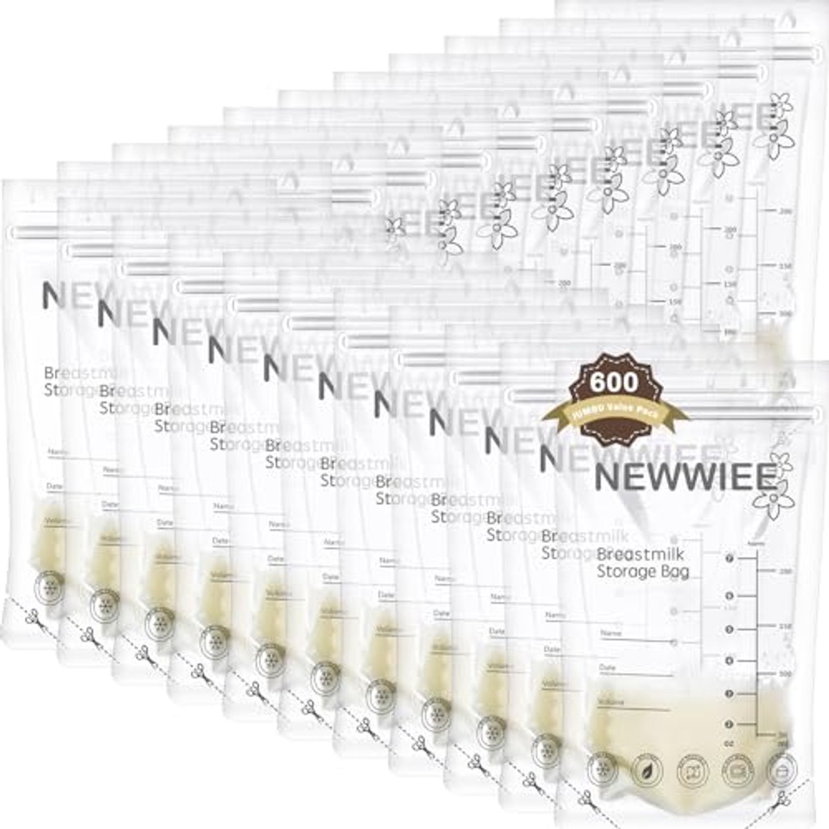 Image of 600 Stuks Moedermelk Opbergzakken voor Borstvoeding | Zelfstaande en Lekvrije Zakjes voor Vriezer