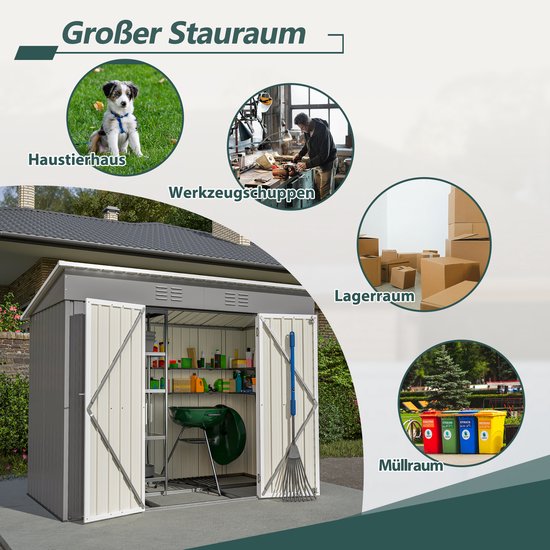 Abri de jardin en métal Pugsdrly 8x4 FT avec fondations métalliques (sans plancher), abri de jardin résistant aux intempéries pour une utilisation en extérieur, jardin, terrasse, gris