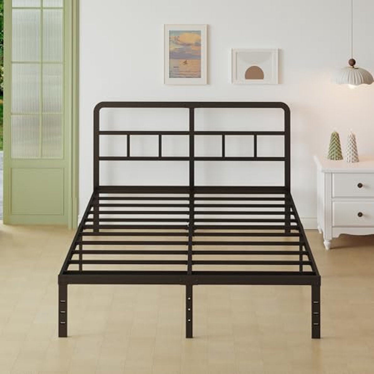 Metaal Bedframe 120x190cm met Boogvormige Hoofdbord en Onderbed Opbergruimte