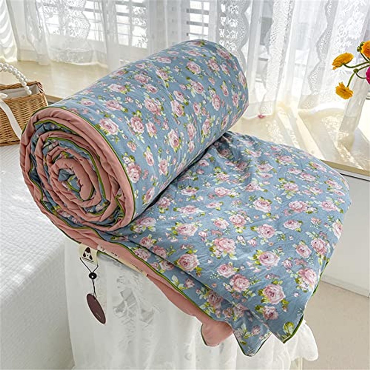 Gewatteerde spreien voor eenpersoons, tweepersoons en super kingsize bedden | Microvezel dekbed en sofadeken (200 x 230 cm, Roze)