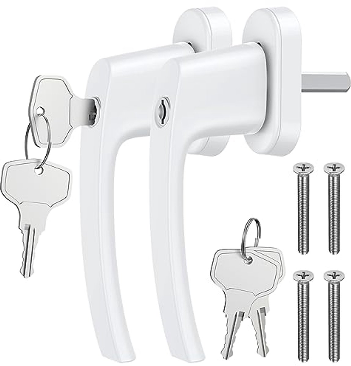 Raamgrepen met sleutel set van 2 - Aluminium, beveiliging voor ramen en deuren, wit