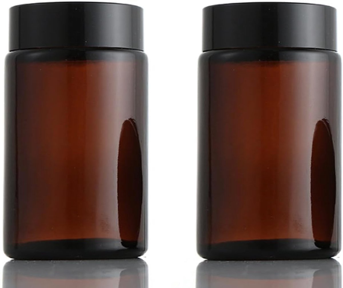 Image of 8oz amber glazen potjes - 2pcs - herbruikbare cosmetische containers - met binnenvoering en zwarte deksel - voor lotions - body scrubs - crème - zalf