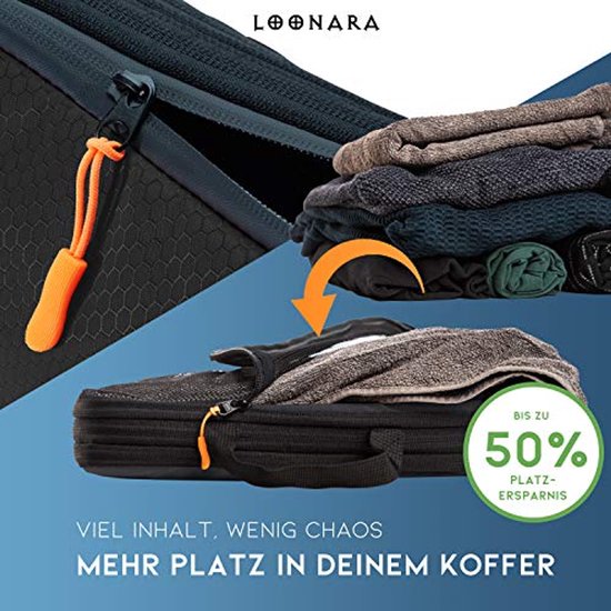 Packing Cubes met compressie voor koffer en rugzak incl. draagzak, zwart — afbeelding 2