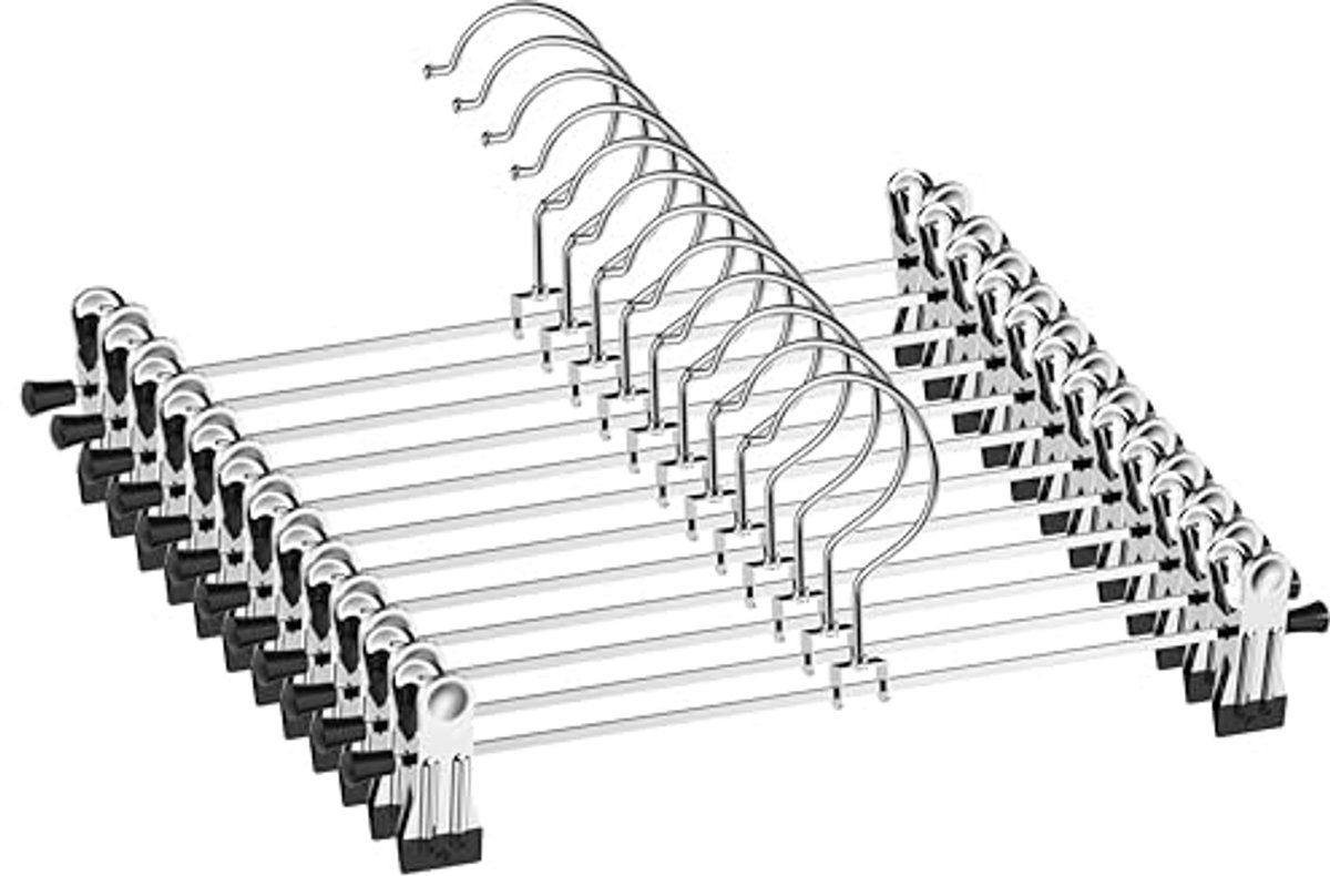 Multifunctionele Broekhangers met Clips - 12 Stuks voor Efficiënte Kledingopslag