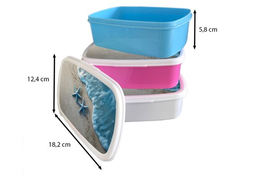 Lunch Box Wit - Lunch Box Étoile de Mer - Sable - Mer - Blauw - Lunch Box 18x12x6 cm - Lunch Box Pain - Boîtes à pain pour Enfants et Adultes