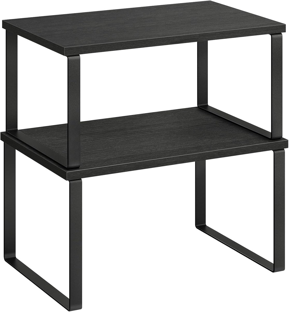 Famanu - Kruidenrek, set van 2, kastorganizer, uitbreidbaar keukenopbergrek, stapelbaar kruidenrek, metaal, bewerkt hout, inktzwart en boszwart KCS02B01
