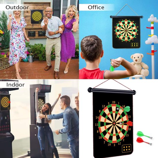 Daity 1 Set - Magnetic Dartboard - Double-Sided Board Set with 6 Darts - Hanging Roller Safety Dartboard for Indoor and Outdoor Family Games - Suitable for Boys Toys Kids Gifts（17 inch） — afbeelding 5