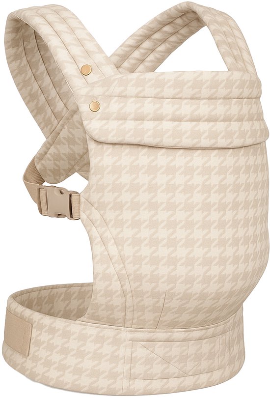 Porte Bébé LUVION® MILANO Daylight Sand - Porte- Bébé ergonomique ventral et dorsal - Katoen OEKO-TEX - Beige avec motif pattes de coq