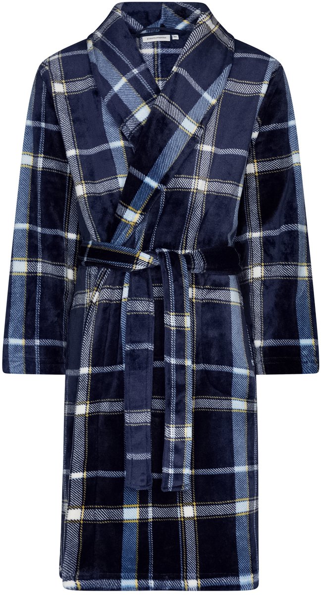 Pastunette - Badjas - Navy Check - Fleece - Blauw Geruit - Maat M