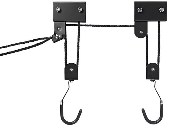 ProPlus Fietslift - XL - Ophangsysteem voor Fiets, Ladder en Dakkoffer - Met katrollen – Tot 57 kg - Plafondbevestiging – Haken met rubberen afwerking – Ook voor Kajaks en Ladders – Zwart