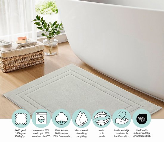 Badmat DoubleDry Hotel 50 x 80 cm – 100 % Katoen – Doux et absorbant – Grijs clair