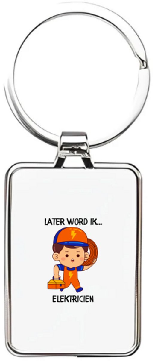 Hacebo® - Later word ik electrien sleutelhanger rechthoekig - Baby's - sleutelhangers - cadeau voor een baby - cadeau voor een peuter - kraamcadeau - Elektrotechnisch ingenieur - rechthoekige sleutelhanger - 3 x 7.8 CM