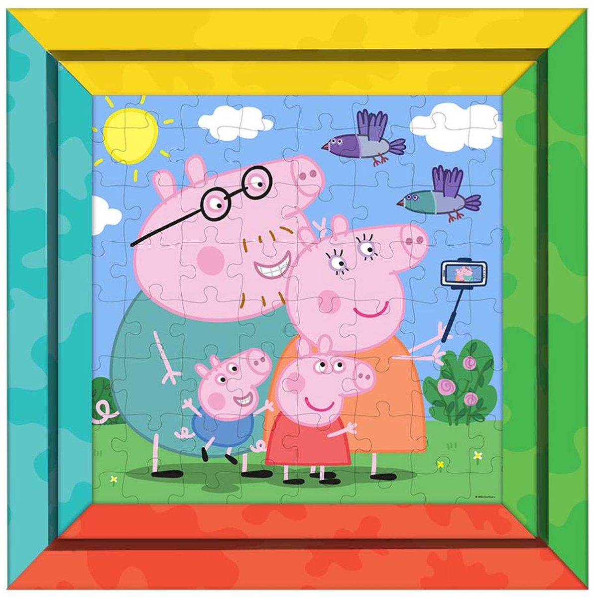 Peppa Pig Kleur & Puzzel Frame Schilderij – 64 Stukjes – 27×27 cm – Tweezijdige Coloring Puzzle