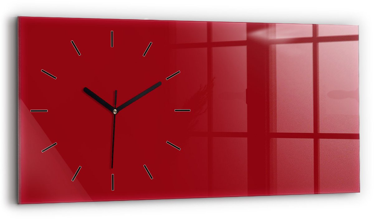 Wallfluent Wandklok - Rood Glazen Klok Rechthoekige - 60 cm x 30 cm - Rood Wandklok - Zwarte Handen - Wandklok Zonder Cijfers - Wandklok Glas Woonkamer - Rechthoekige Glas Klok - Industrieel Wandklok - Rechthoekige Glazen Wandklok