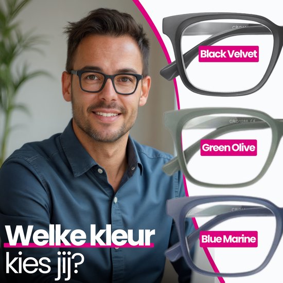 MyReadingGlasses.nl - Croon - lunettes de lecture - lunettes de lecture avec correction - Femme - Homme - SET - Carré 3 - pièce - couleur - Velours noir - Avec correction +0,50