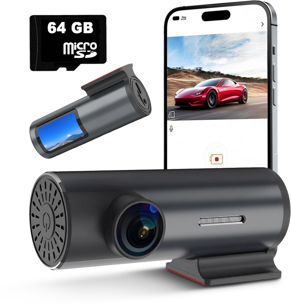 Tech Essentials M1 Pro - Dashcam - 1296P - Wifi - SD Kaart 64GB - USB-C - Voor Auto Camera - Met GPS - Full HD - Parkeermodus - Nachtzicht