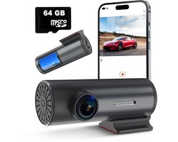 Tech Essentials M1 Pro - Dashcam - 1296P - Wifi - SD Kaart 64GB - USB-C - Voor Auto Camera - Met GPS - Full HD - Parkeermodus - Nachtzicht