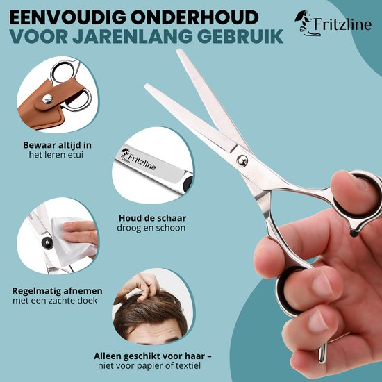 Fritzline Kappersschaar - Leren Etui - Luxe Geschenkverpakking - haar schaar - kapper - scissors - schaar kapper - snor schaar - schaar haar - hair scissors - haarknip schaar