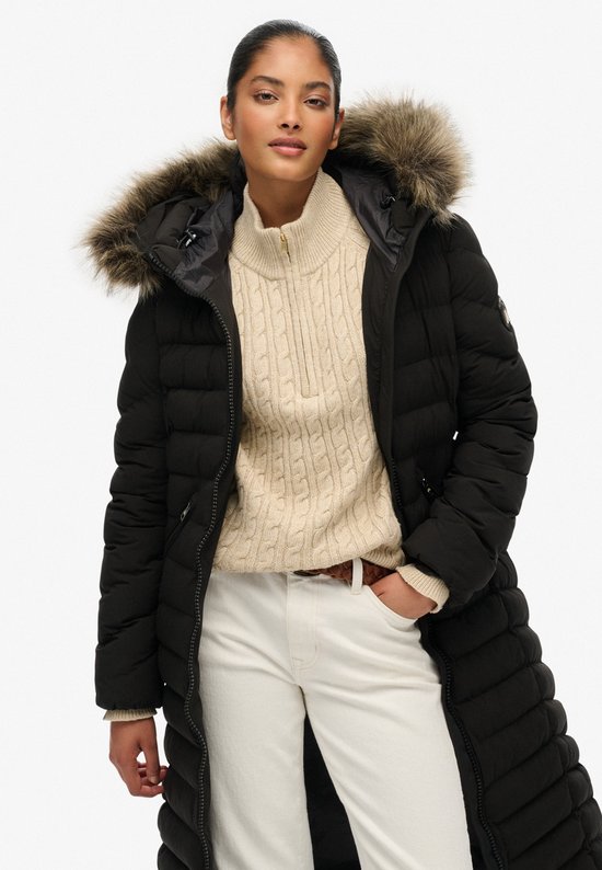Superdry - Fuji Lange Jas Met Bontkap - Dames - Gewatteerde jassen