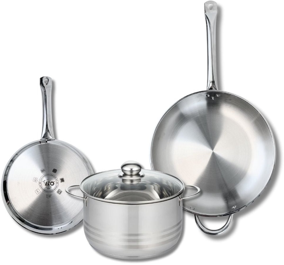 Set van 2 Koekenpannen 24 en 32 cm en 1 braadpan 24 cm Elo Profi Brillant