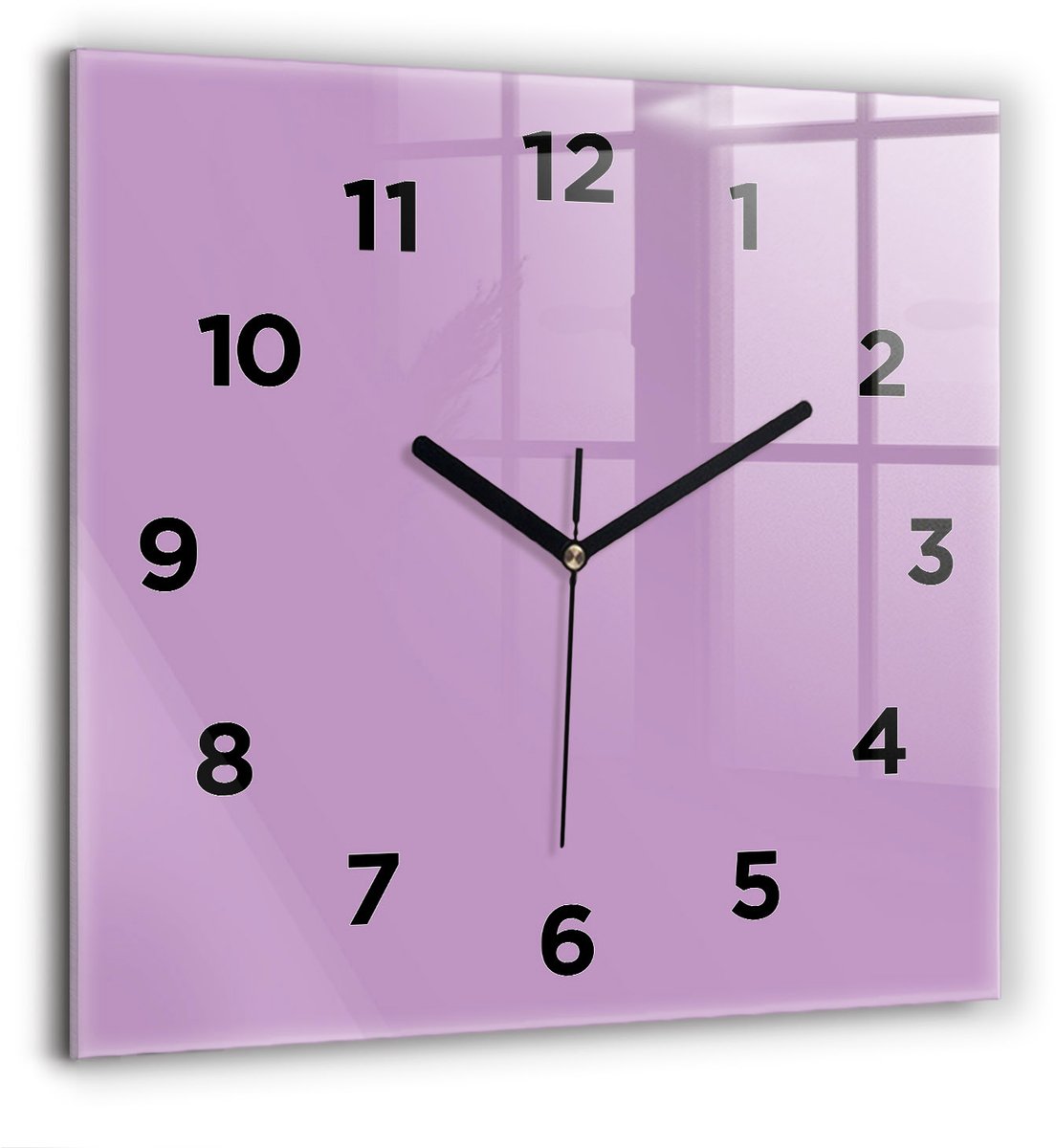 Wallfluent Wandklok - Lila Vierkante Glas Klok - 60 cm x 60 cm - Lila Wandklok - Zwarte Handen - Wandklok Met Cijfers - Stille Wandklok Slaapkamer - Vierkante Glazen Klok - Minimalistisch Wandklok - Vierkante Glazen Wandklok