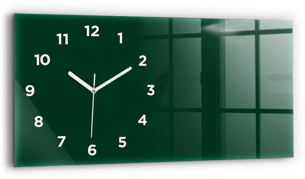 Wallfluent Wandklok - Groente Rechthoekige Glas Klok - 60 cm x 30 cm - Groente Wandklok - Witte Handen - Wandklok Met Cijfers - Wandklok voor in de Keuken - Rechthoekige Glazen Wandklok - Scandinavisch Wandklok - Glazen Klok Rechthoekige