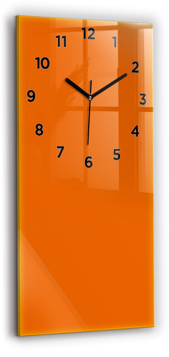 Wallfluent Wandklok - Oranje Rechthoekige Glazen Wandklok - 30 cm x 60 cm - Oranje Wandklok - Zwarte Handen - Wandklok Met Cijfers - Wandklok Glas Woonkamer - Glazen Klok Rechthoekige - Minimalistisch Wandklok - Rechthoekige Glas Klok