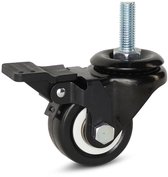 Zwart PU zwenkwiel geremd met schroefdraad - 50mm - 60kg