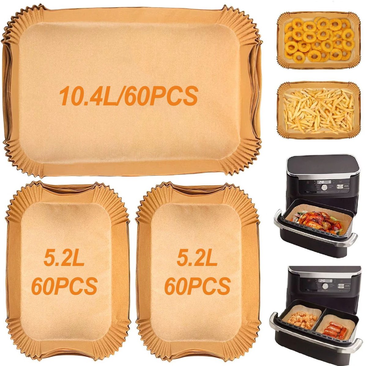 Geschikt voor Air Fryer Liners Luchtbakken accessoires 10.4L60 stuks + 5.2L120 stuks