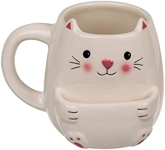 Foto: Polkahome kattenkop mok met koekjesvak 400ml keramiek