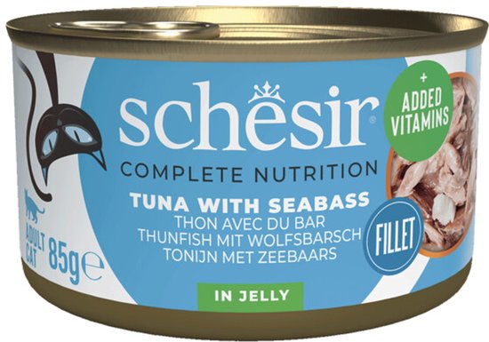 Schesir Katten Natvoer Blik Tonijn en Zeebaars - 12 x 85 gr - Voordeelverpakking
