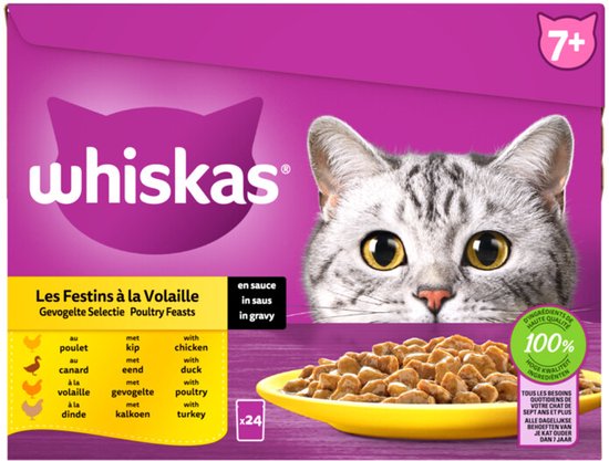 Whiskas Senior Multipack Gevogelte Selectie in Saus - 2 x 24 x 85 gr - Voordeelverpakking