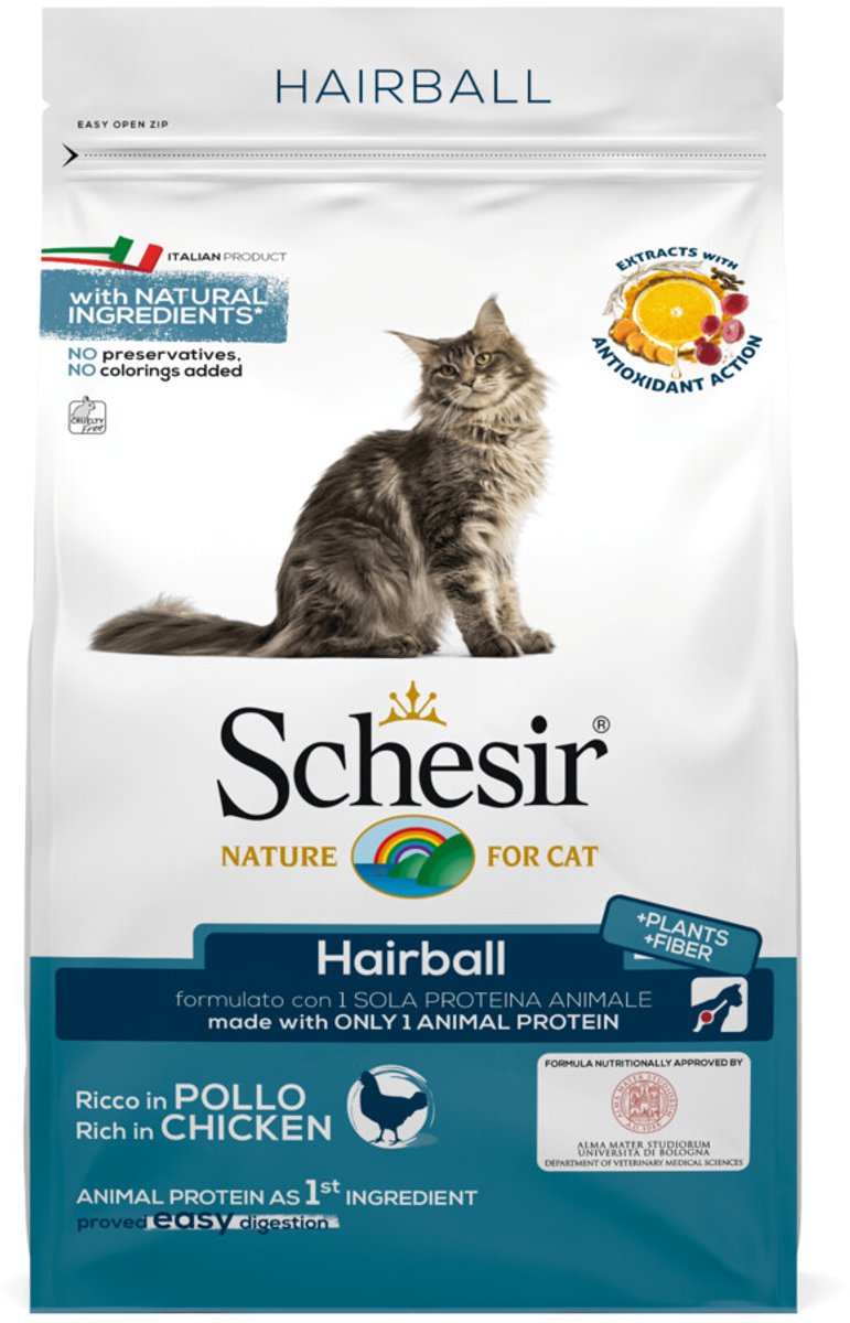 8x Schesir Kattenvoer Dry Hairball Kip 400 gr