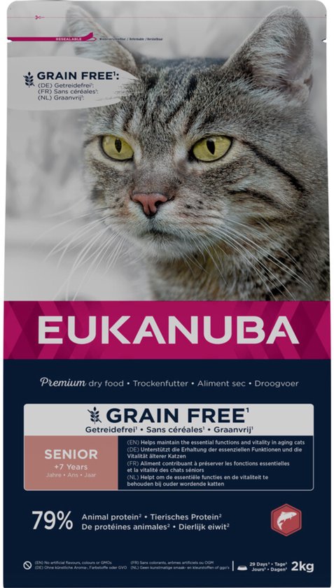Eukanuba Senior Graanvrij Kattenvoer Zalm - 2 kg