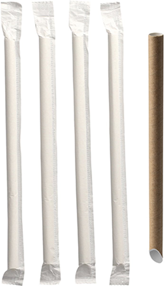 200 Bubble Tea Drinkrietjes Papier pure Ø 12 mm · 20 cm bruin enkel verpakt, eenzijdig spitz