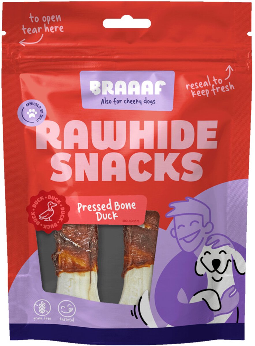 Braaaf Hondensnack Geperst Bot Eend 12,5 cm - 3 x 130 gr - Voordeelverpakking