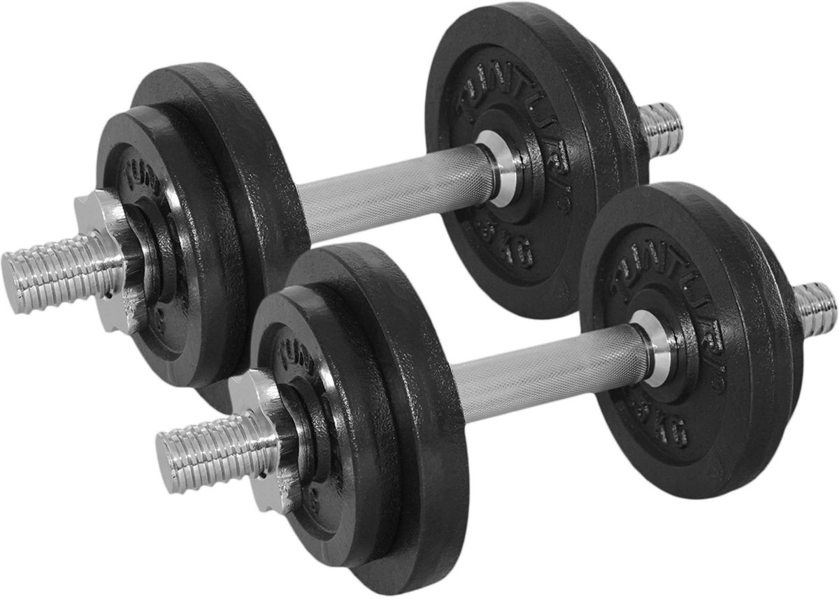 Tunturi Dumbbellset - Halterset - Totaal 20 kg - 2 stuks Gietijzer met schroefsluitingen