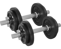 Tunturi Dumbells Gietijzer totaal 20kg - Halterset met schroefsluiting - Dumbbell set - 2 halterstangen - 30mm - incl. gratis fitness app