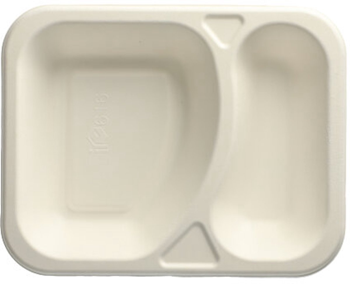 100 Menubakken topseal Suikerriet 2-vaks 825 ml 4,2 cm x 18,5 cm x 23,5 cm wit