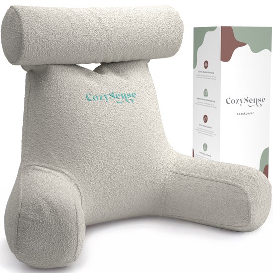 Cozysense® leeskussen – ergonomisch – boucléstof – verstelbare vulling – beige