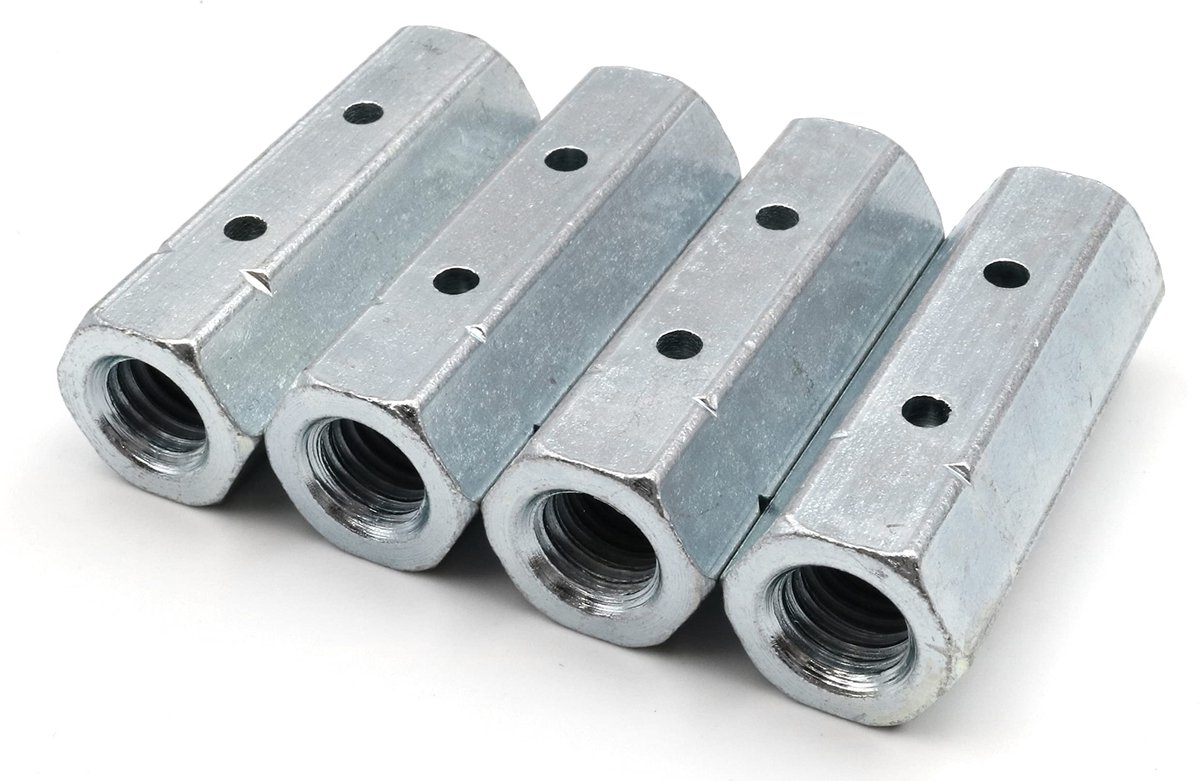 4x Stangmoer M12 - 55 mm - Zeskant - Vernikt Staal