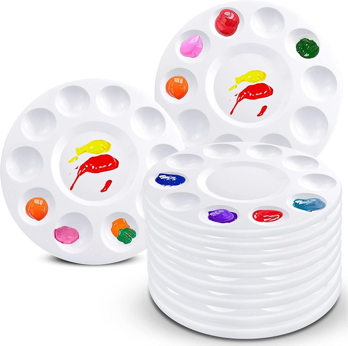 Mengpalet Kunststof – 17 cm Rond Schilderpalet met 12 Kleurenbakjes & Groot Mengvlak, Herbruikbaar en Lichtgewicht