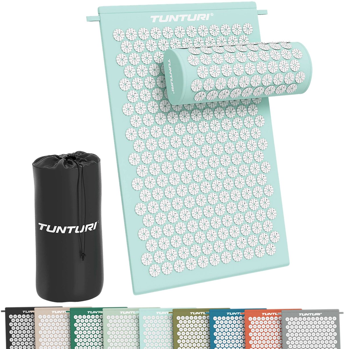 Tunturi Spijkermat met kussen - Acupressuur - Meditatie Mat - Acupunctuur Set - Massage en Ontspanning - 68x42x2 cm - Lichtblauw